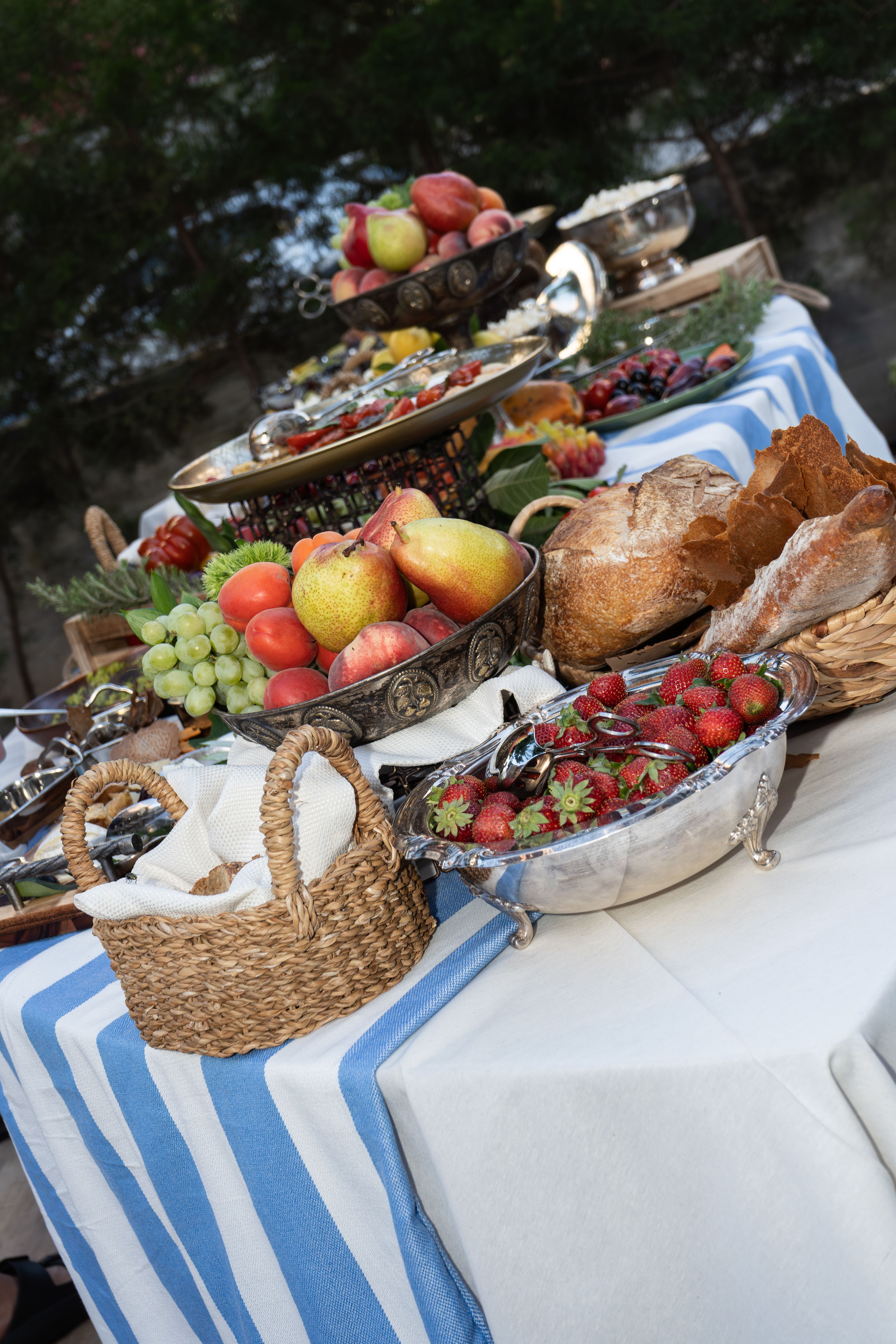 Mediterranean grazing table with fruit and bread