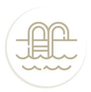 Pool with ladder in beige and white circle.